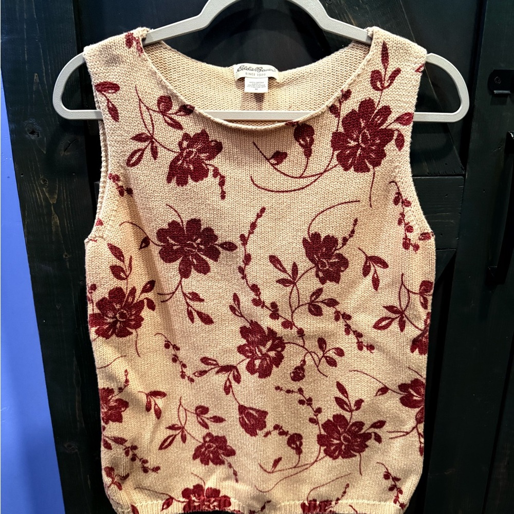 Vintage Eddie Bauer Red Floral Tank Top Sweater Vest